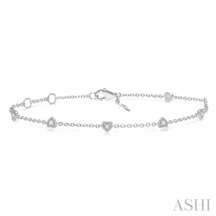 Weekend Vibes 1/6 Ctw Heart Shape Mount Round Cut Diamond Station Bracelet in 10K White Gold