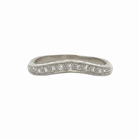 Vibrant Accent Unique Emblem Platinum Art Deco Motif Diamond Curved Wedding Band