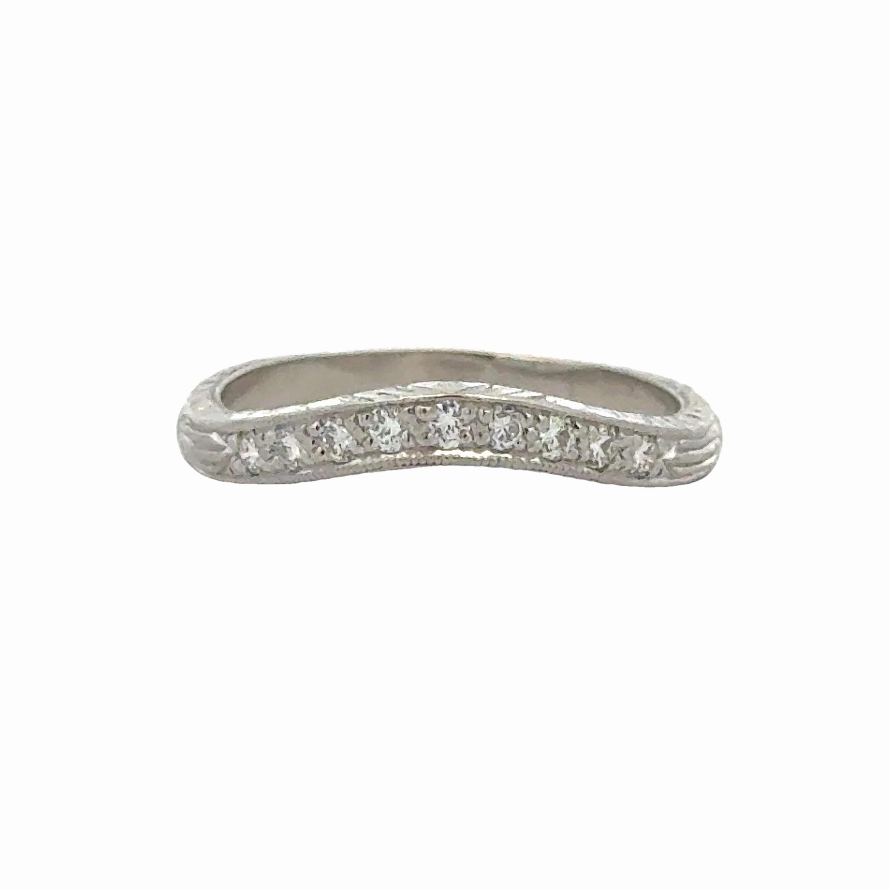 Platinum Art Deco Motif Diamond Curved Wedding Band Minimal Outfit Celebration Accent