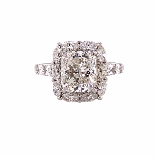 Platinum Radiant Cut with Oval Diamond Halo Engagement Ring (4.33cttw) daily accessory Refund Available