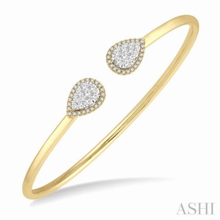 Hot Vision 5/8 ctw Pear Shape Lovebright Open Cuff Diamond Bangle in 14K Yellow and White Gold