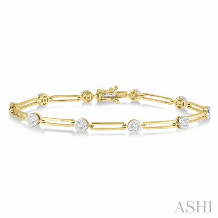 1 1/5 Ctw Lovebright Round Cut Diamond Paperclip Link Bracelet in 14K Yellow and White Gold Total Blends
