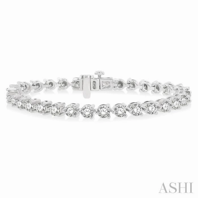 Permanent Mixes All-Nation Charm 8 Ctw 3 Prong Round Cut Diamond Tennis Bracelet in 14K White Gold