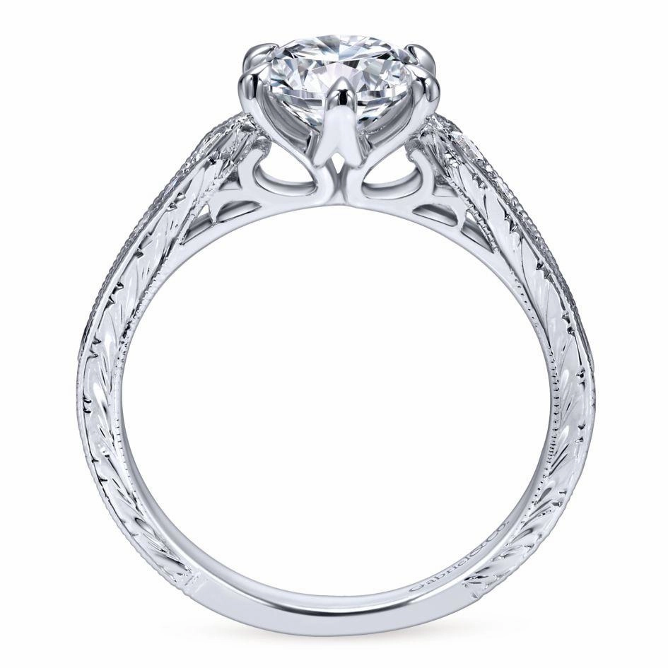 Pointed Shank Round Diamond Ring .20 Cttw 14K White Gold Artisan Texture