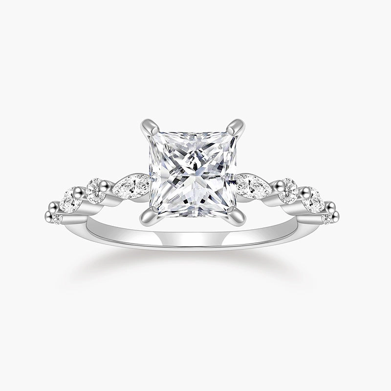 Curved Contour Distinct Detail 2CT Princess Cut CZ Engagement Ring in 925 Sterling Silver