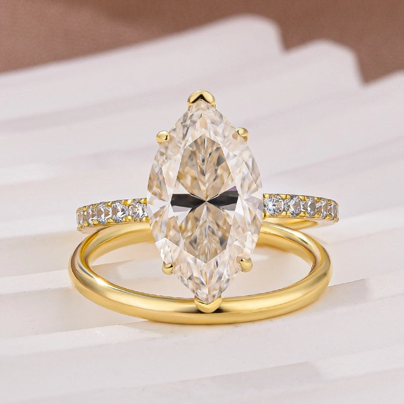 4.0Ct Marquise Cut Yellow Gold Moissanite Diamond Wedding Ring Set Bold piece
