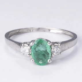Petite Edge 14k  Emerald and Diamond Ring| 0.40ct, 0.11ctw | Size 7