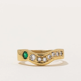 Soft color Diamond & Emerald Wave Ring | 0.16ctw, 0.07ct | SZ 6 |