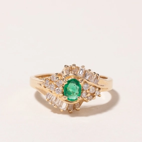 Shining Edge 14K Yellow Gold Emerald & Diamond Cocktail Ring | 0.16ct, 0.54ctw | SZ 6.5