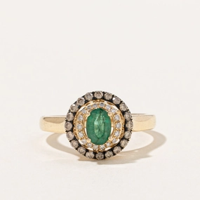 Effy' Emerald & Diamond Ring | 0.30ct, 0.24ctw | SZ 5.25 | Sophisticated Accent Artful Edge