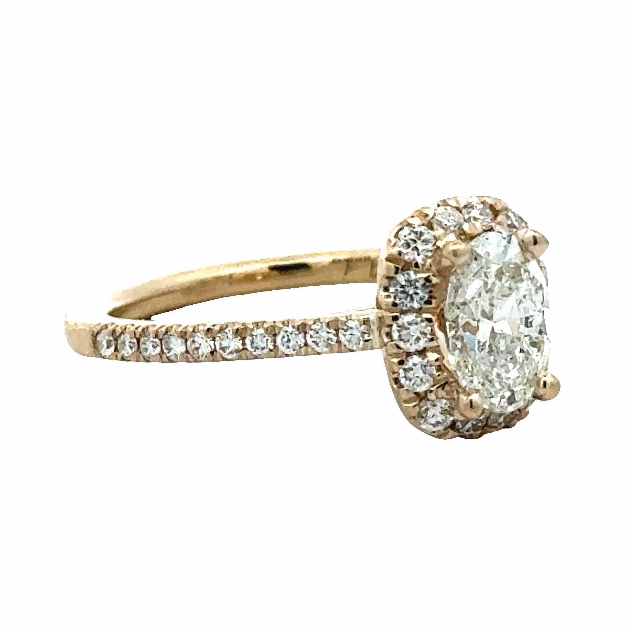 Hypoallergenic Ornament Love Token 14K Yellow Gold Diamond Halo Ring - 0.96ct Center Diamond