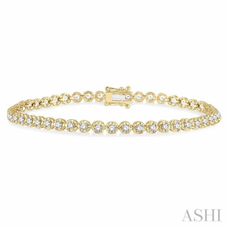 Top Seller 2 Ctw Round Cut Diamond Illusion Tennis Bracelet in 10K Yellow Gold