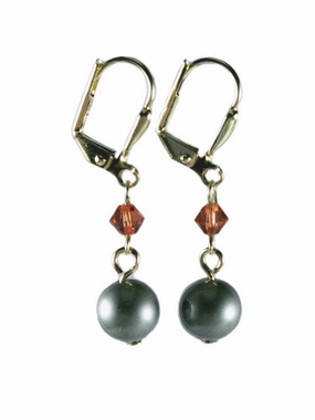 Petite Edge Powder Green Swarovski(R) Crystal Pearl, Padparadascha-color Crystal Earrings