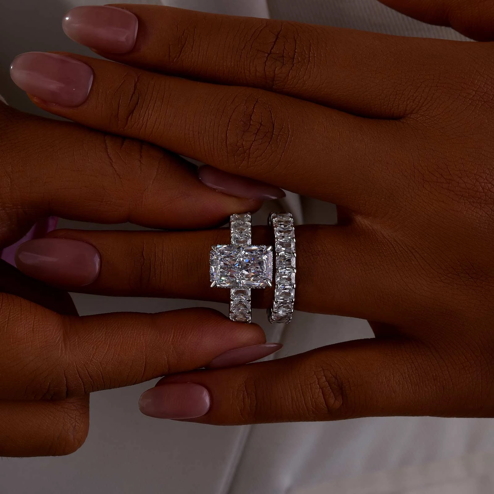 5.0Ct Luxe Radiant Cut Engagement Ring Travel Ring With Radiant Cut Wedding Band Handmade Glam Formal Vibe