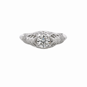 18 Karat White Gold Filigree Diamond Engagement Ring (.84cttw) Refined Flow
