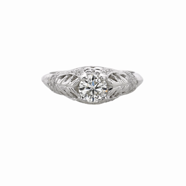 18 Karat White Gold Filigree Diamond Engagement Ring (.84cttw) Refined Flow
