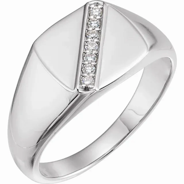 14K White 1/10 CTW Diamond 12 mm Square Signet Ring Timeless Jewelry Look Delicate Form