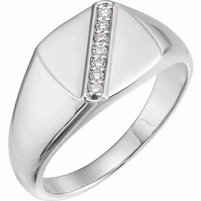 14K White 1/10 CTW Diamond 12 mm Square Signet Ring Timeless Jewelry Look Delicate Form