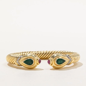 Multi Gemstone Open Bangle | 4.41ctw | 6-7" | Classic Jewelry Design