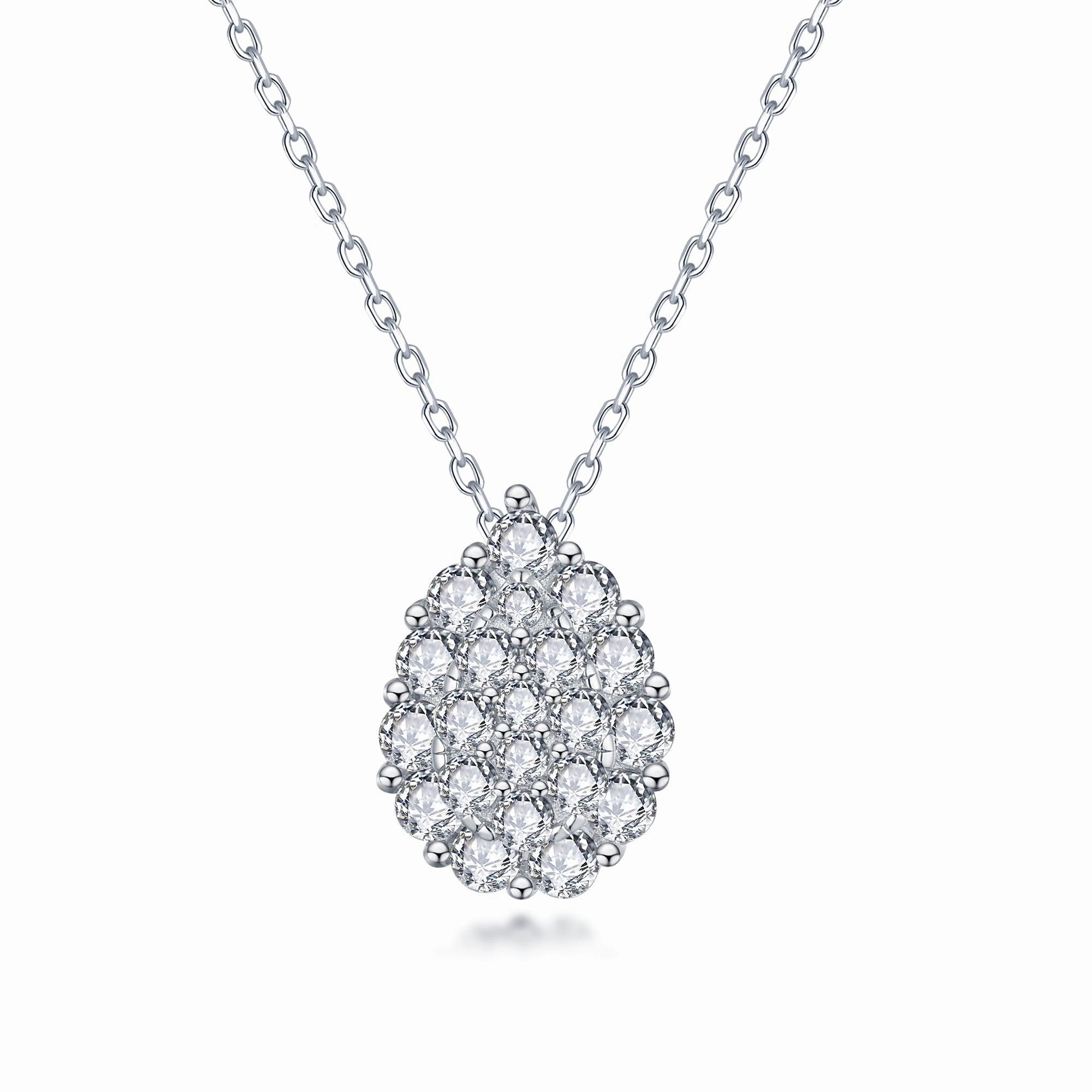 Shining Gem Weekend Glow Sterling Silver Pear Shaped Micropave Solitaire Necklace