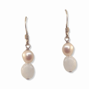 Pink Peach Pearl and Moonstone Drop Earrings 14k Gold-filled Vintage Style