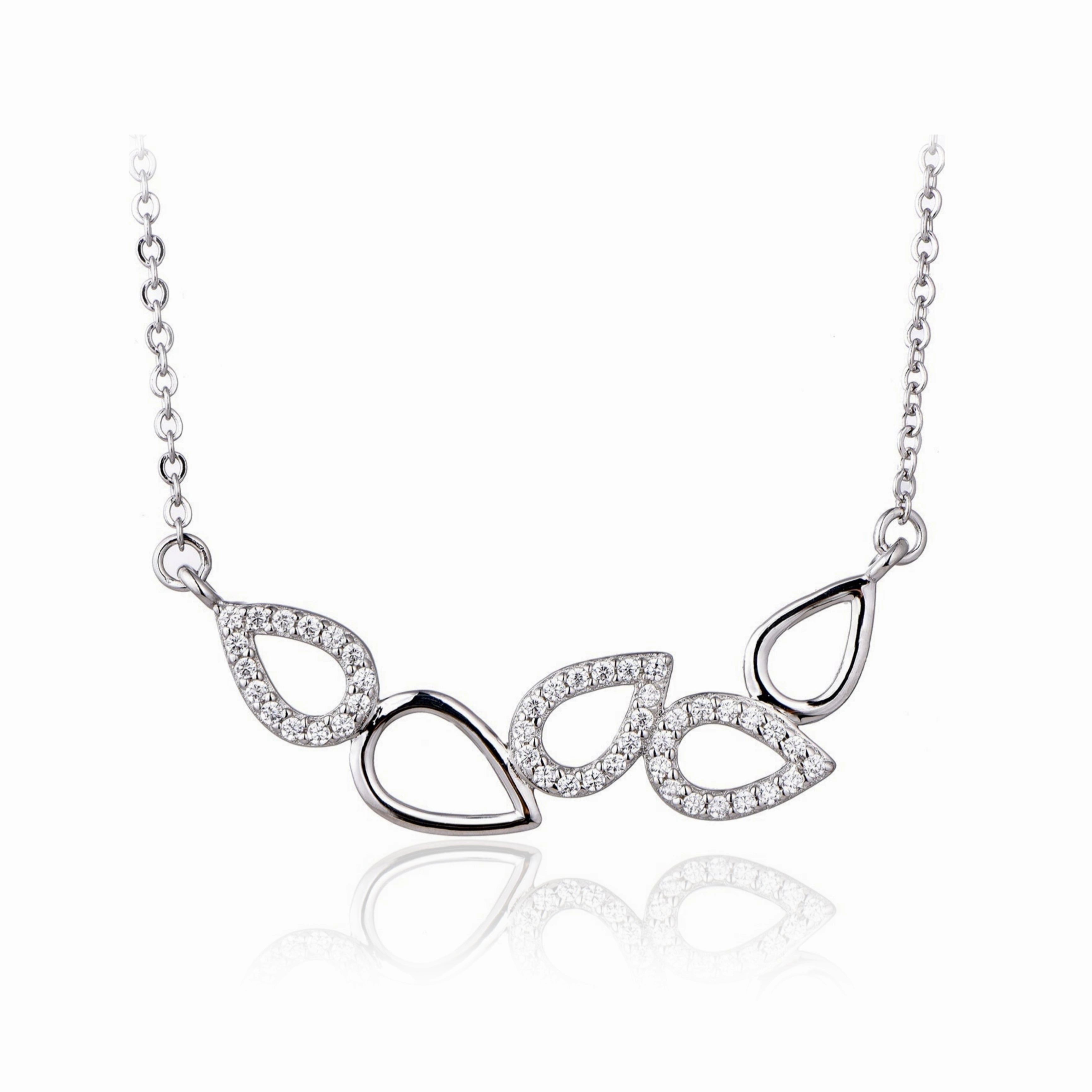 Rhodium Plated/Two Tone Sterling Silver Micropave Natural Shape CZ Necklace Outdoor Style Stylish Spark