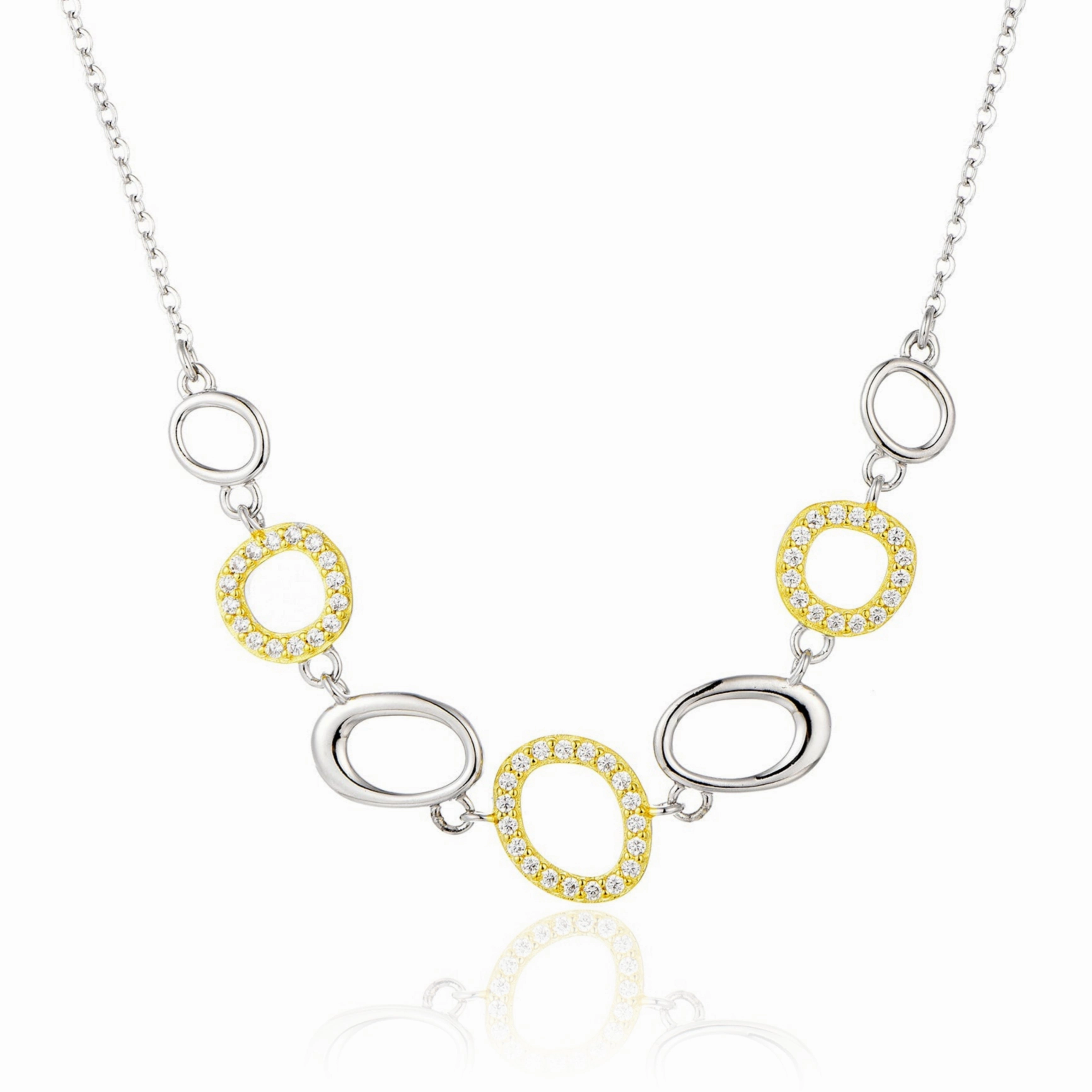 Rhodium Plated/Two Tone Sterling Silver Micropave Natural Shape CZ Necklace Seasonal Light Evening Style