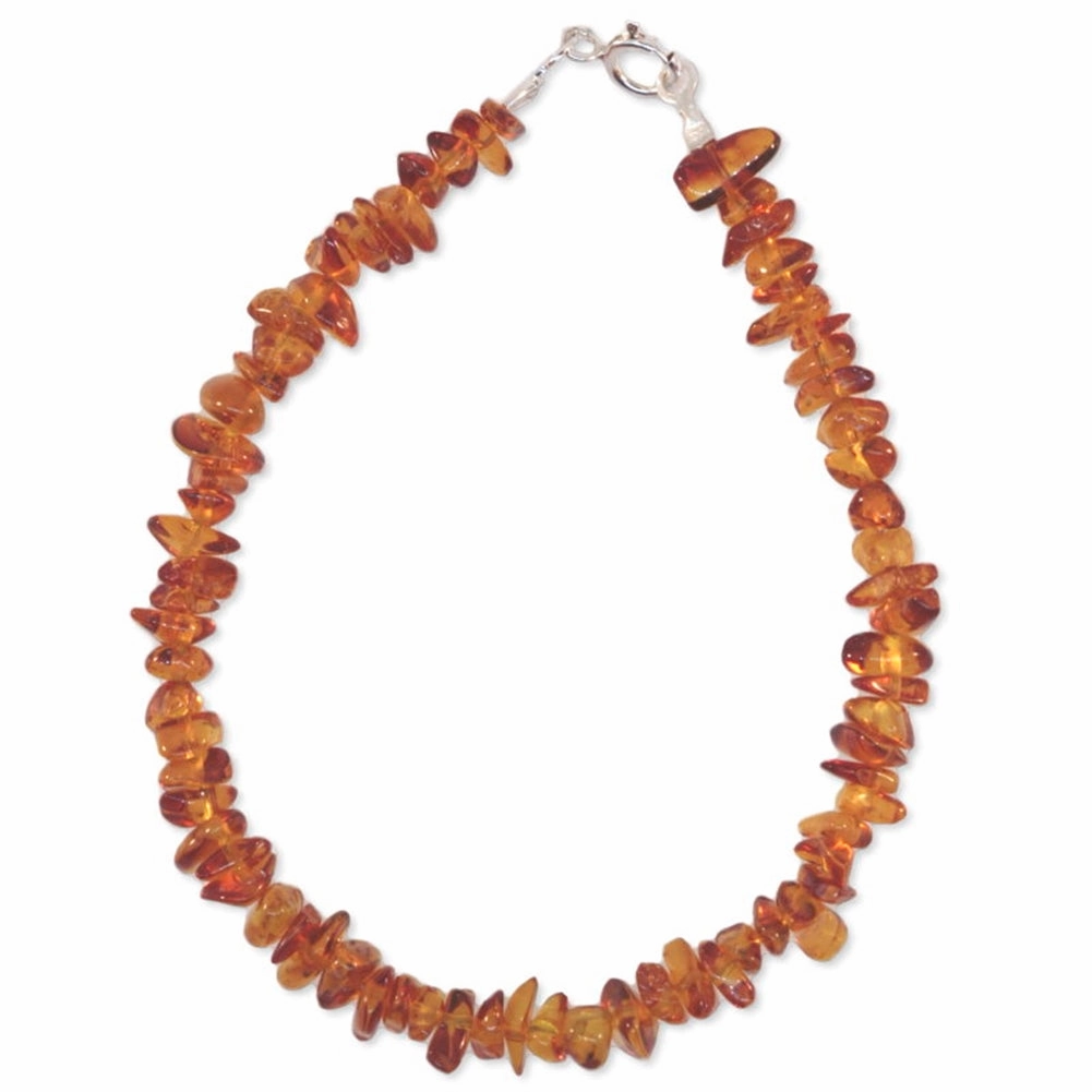 Genuine Baltic Amber Gem Chip Bracelet Sterling Silver Handmade Fashion Statement Glow Accent