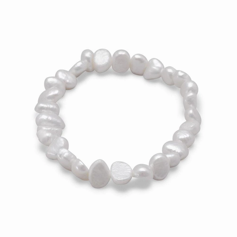 Classic Piece White Cultured Freshwater Pearl Stretch Bracelet