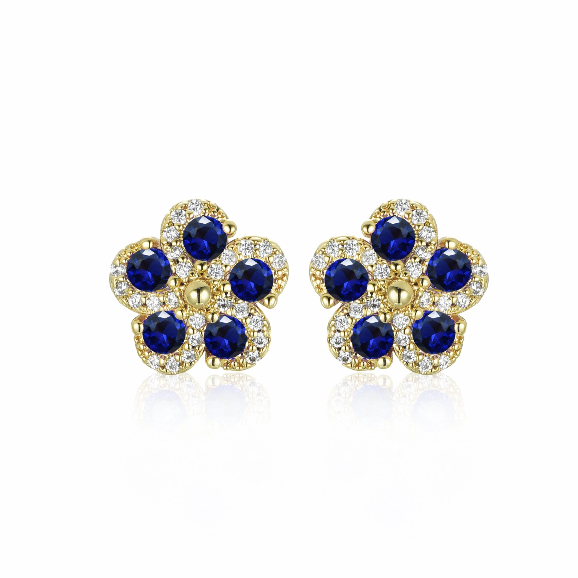 Gold Plated 10mm Surgical Steel 5 Petal Colorful CZ Flower Stud Earrings Distinct Edge