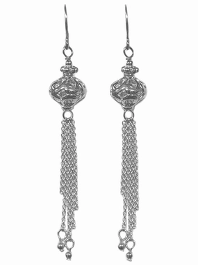 Tassel Dangle Earrings with Filigree Ball Sterling Silver Statement Shine