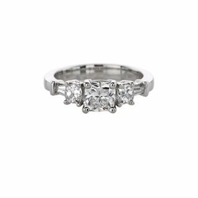 Three-stone Cushion Cut Diamond Semi Mount with tapered baguette side stones Graceful Form Chic Product