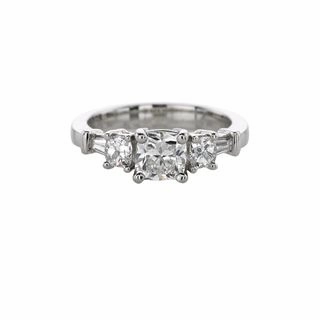 Three-stone Cushion Cut Diamond Semi Mount with tapered baguette side stones Graceful Form Chic Product