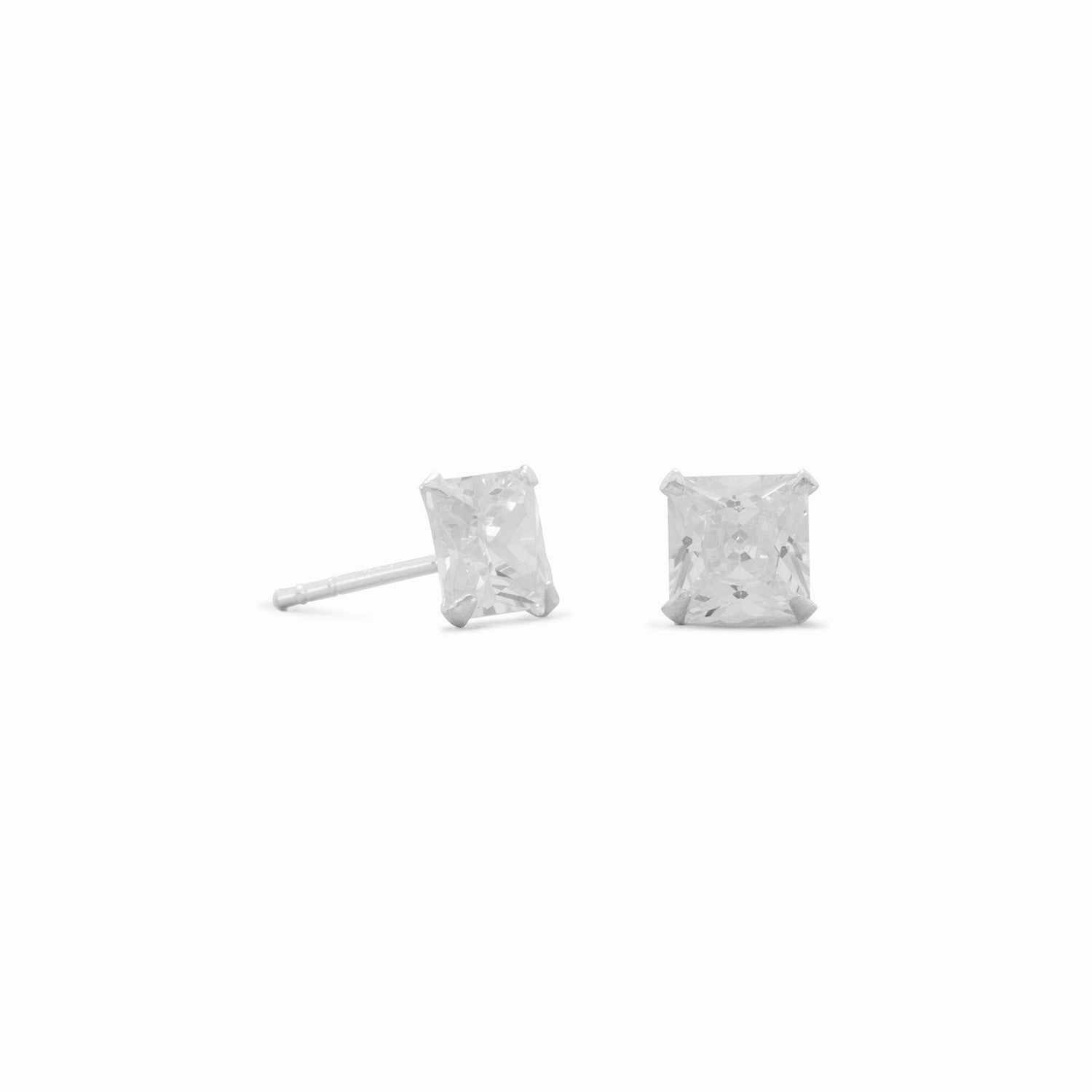 Princess Square Cubic Zirconia Post Stud Earrings 6mm Sterling Silver Statement Vibe