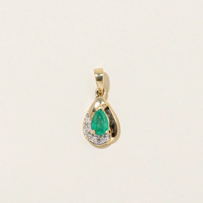 Pear Cut Emerald & Diamond Pendant  | 0.30ct, 0.02ctw Glitter Detail Elegant Style