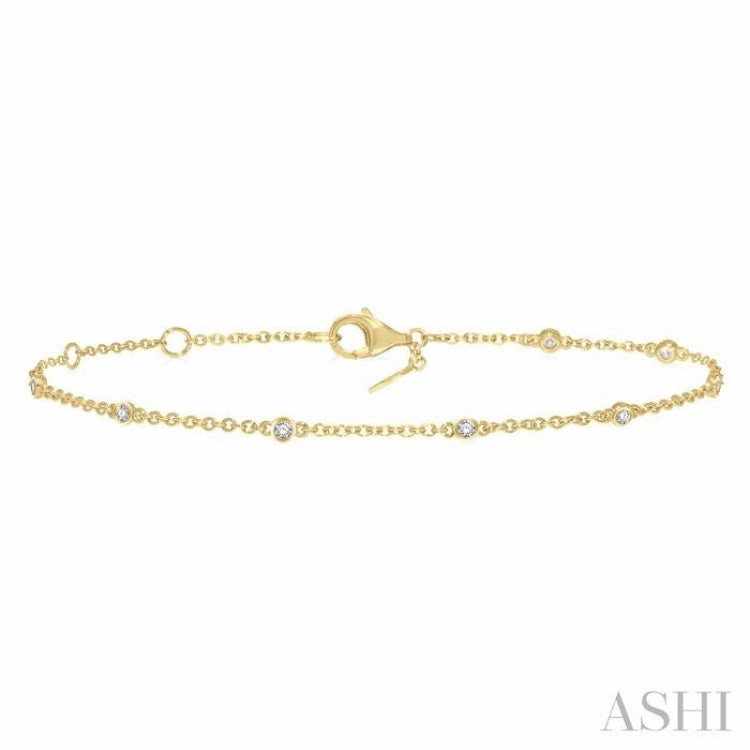 Unwavering Standard Heirloom Quality 1/6 Ctw Circular Mount Round Cut Diamond Station Bracelet in 10K Yellow Gold