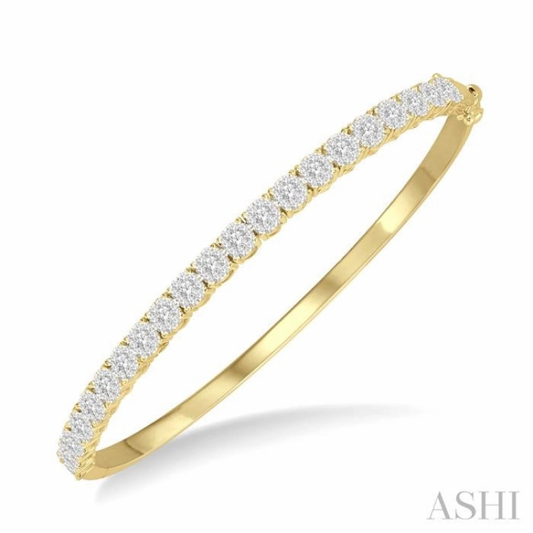 Favorable Blends End All 1 1/2 Ctw Circular Lovebright Round Cut Diamond Bangle in 14K Yellow and White Gold
