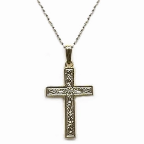 Cross Pendant with Yellow Gold Bond Diamond-cut 1.5mm Width French Rope Chain Necklace 20 inches Shiny Jewelry Design