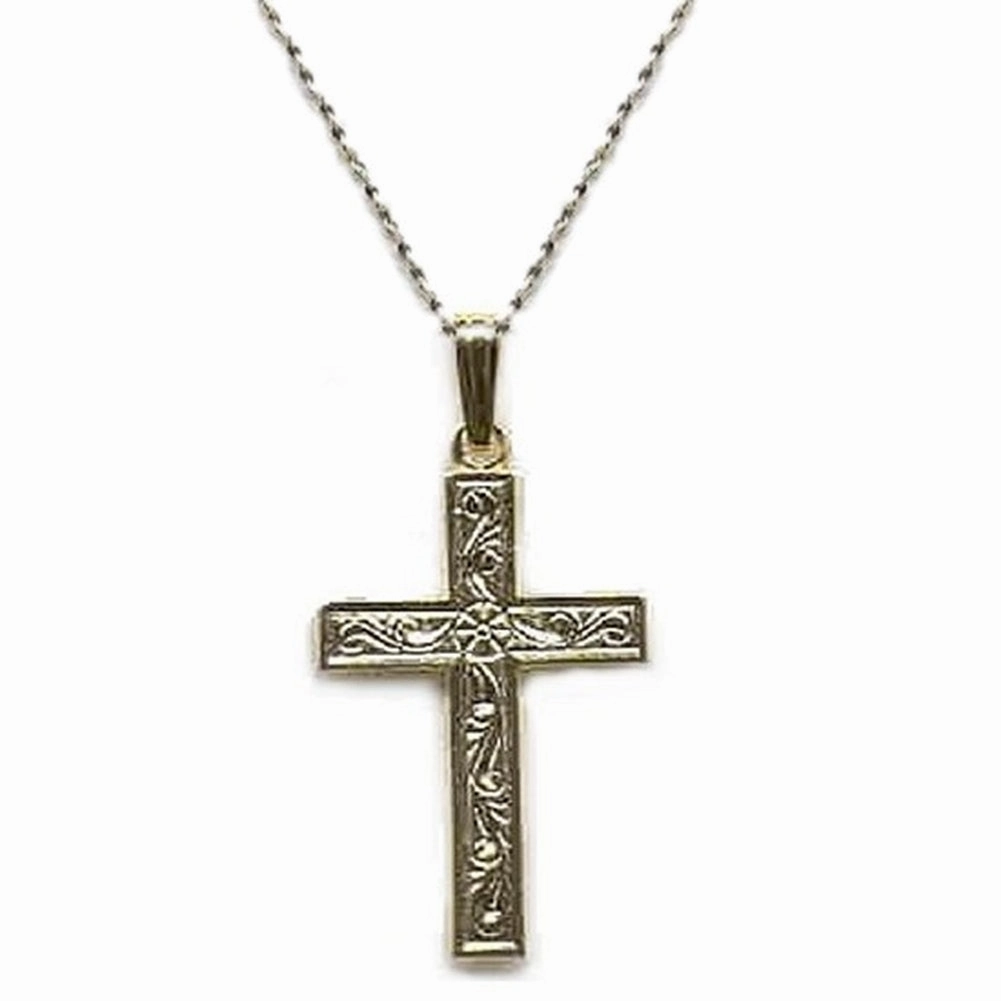Cross Pendant with Yellow Gold Bond Diamond-cut 1.5mm Width French Rope Chain Necklace 20 inches Shiny Jewelry Design