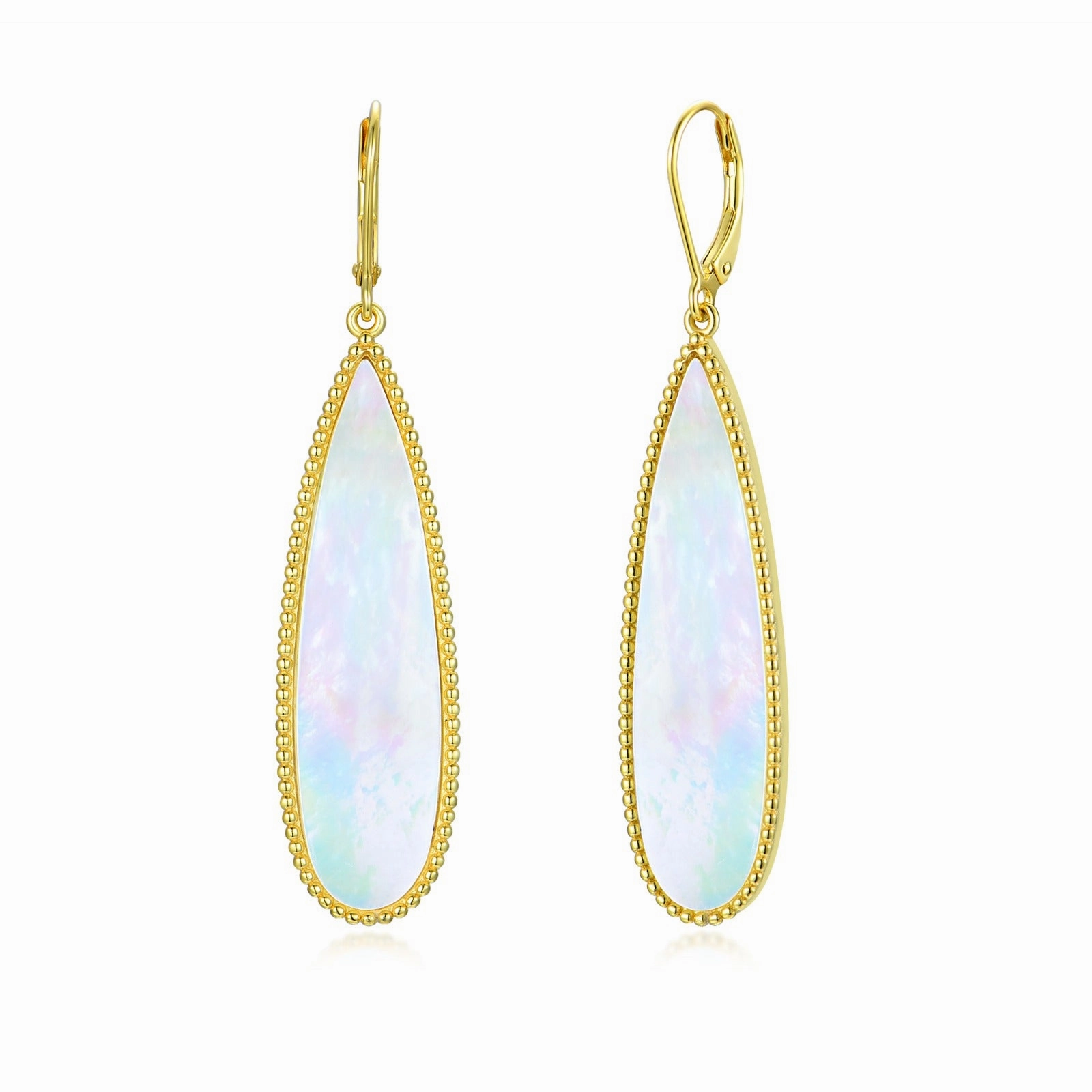 Gold Plated Sterling Silver Mother of Pearl Teardrop on Leverback Earring Delicate Form Luxury Gifts
