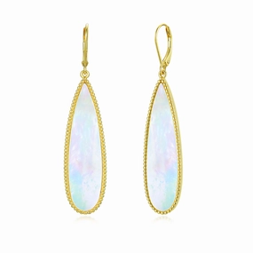 Gold Plated Sterling Silver Mother of Pearl Teardrop on Leverback Earring Delicate Form Luxury Gifts