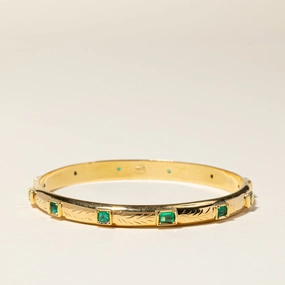 18K Yellow Gold Emerald Bangle | 1.93ctw | 7.75" | Casual Fit Soft Radiance