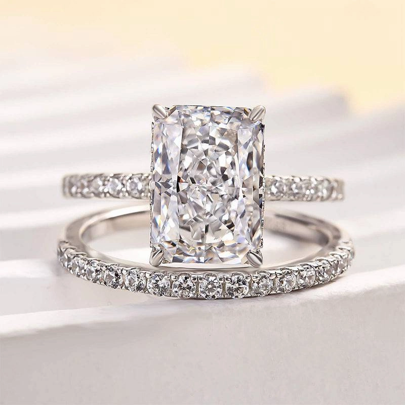 Louily 3.5 Carat Radiant Cut Wedding Ring Set In Sterling Silver Soft Appeal Simple Form