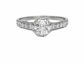 Minimal Accent HighEnd Decoration Platinum 8 Prong Engraved Antique Old European Diamond Engagement Ring (1.11cttw)