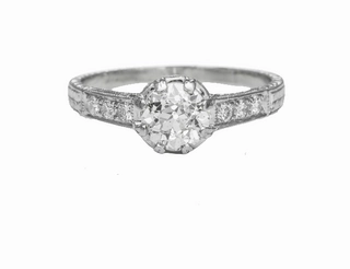 Minimal Accent HighEnd Decoration Platinum 8 Prong Engraved Antique Old European Diamond Engagement Ring (1.11cttw)
