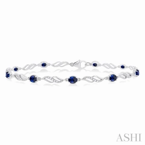4X3 MM Oval Cut Sapphire and 1/5 Ctw Round Cut Diamond Precious Eternity Link Tennis Bracelet in 10K White Gold Stretchable Bands Distinct Perspective