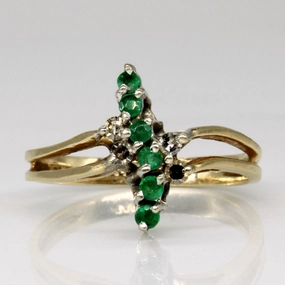 Emerald & Diamond Bypass Ring | 0.12ctw | SZ 6 | Seasonal Sparkle