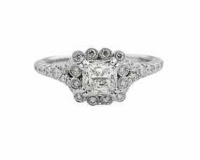 Polished Finish RADIANT CUT DIAMOND RING WITH DIAMONDS THROUGHOUT THE BEZEL AND SPLIT SHANK