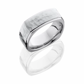 Grooved Edges Hammered Square Wedding Band Cobalt Chrome 8mm Chic Accessory Minimalist Style