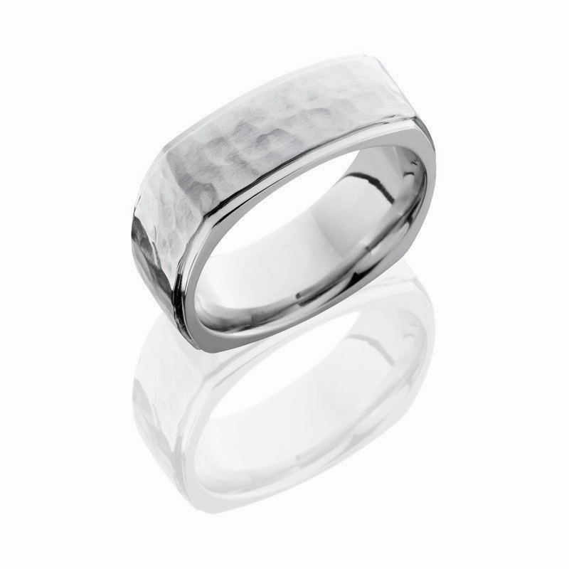 Grooved Edges Hammered Square Wedding Band Cobalt Chrome 8mm Minimal Finish Brilliant Gift